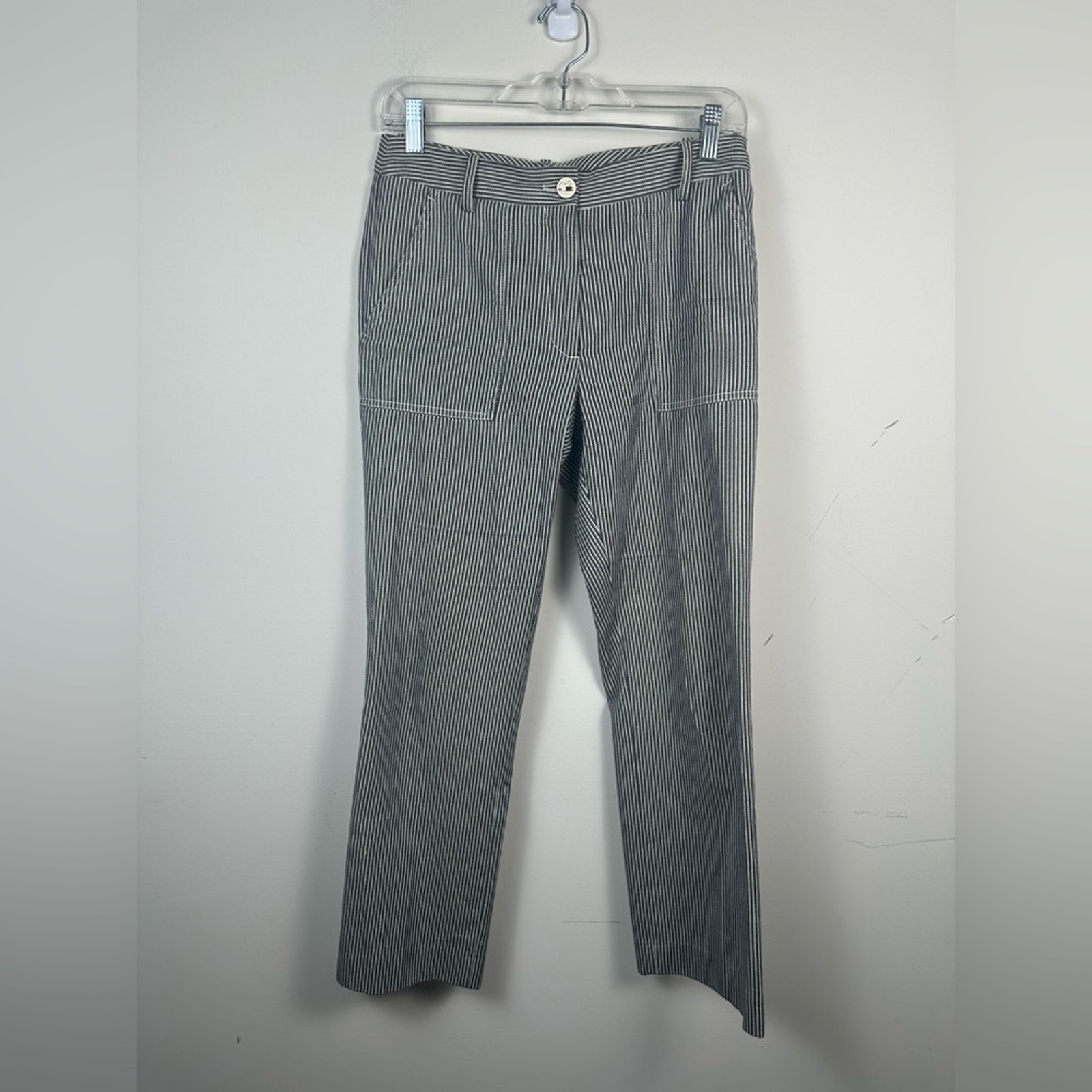 Maje Blue And White Striped Ankle Striped Cotton Pants Size 36 Euc